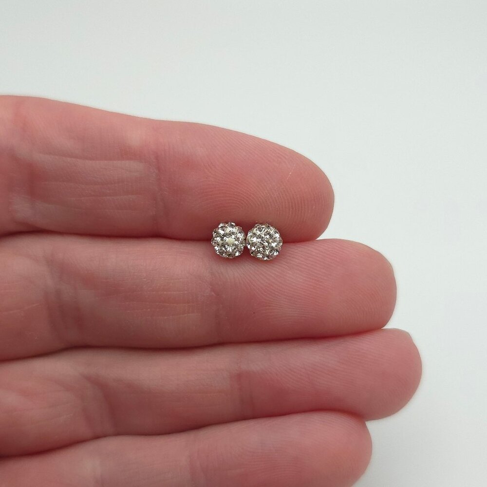 925 Sterling Silver Adorable Tiny Crystal Ball Stud Earrings